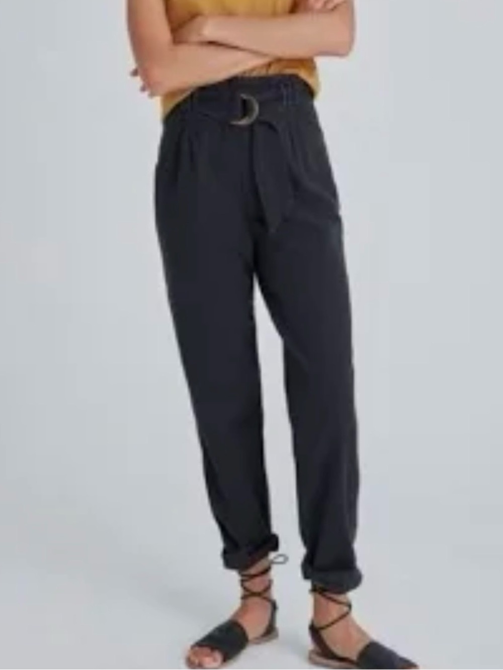 Anthropologie Black Cotton Belted High Rise Tapered Trouser Womens Pants Size XS